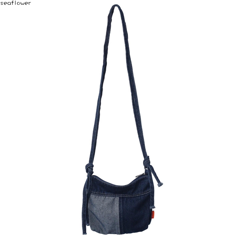 Túi Đeo Chéo Vải denim Mềm Màu Xanh Dương Có Dây Đeo Thời Trang Cho Nữ