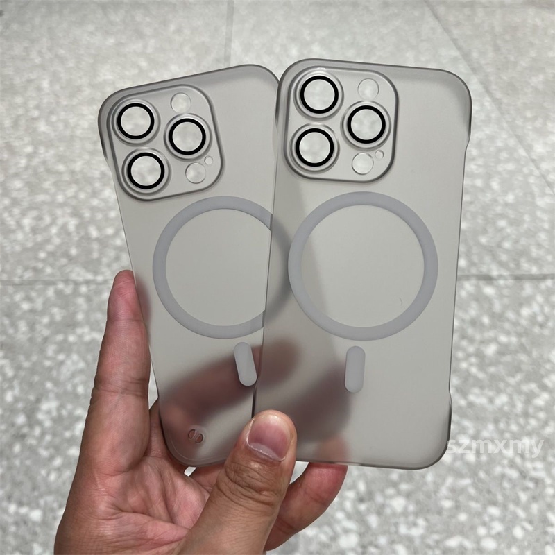 Mờ / matte Ốp Điện Thoại acrylic Trong Suốt Mặt Nhám Từ Tính Bảo Vệ lens Cho iphone 15 13 14 12 pro max 15plus