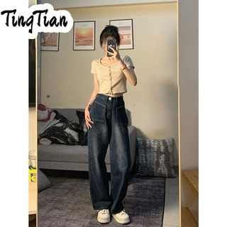 Quần jean TINGTIAN A97L0VY 36Z230909 ống rộng phong cách Mỹ cổ điển 2023 dành cho nữ