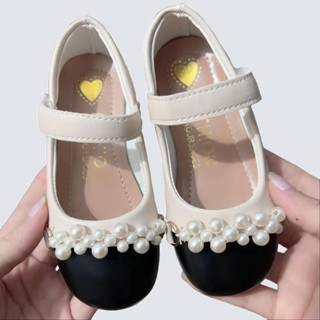  Giày Búp Bê Bé Gái Dây Ngọc Mũi đen Tiểu Thư Da Mềm Thoải mái Giày bệt đi học cho bé gái 