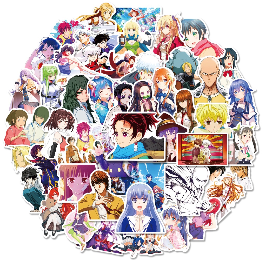 50 Miếng Dán Hoạt Hình demon slayer one punch-man spirited away Chống Thấm Nước Cho Mũ Bảo Hiểm Xe Đạp