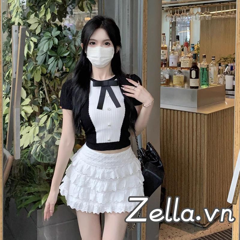 Áo Thun Đính Nút Màu Sắc Tương Phản Cho Nữ