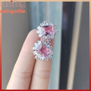 Bông Tai Thanh Lịch Màu Hồng Mới Zircon Bông Tai Hoa Ánh Sáng Sang Trọng Cao Cấp Sense Studs Ins Tính Khí Bông Tai MINGSITE