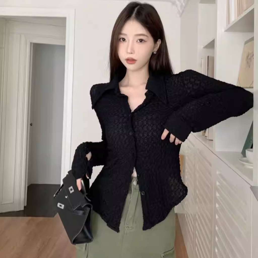 Áo Kiểu Tay Dài Cổ Sơ Mi PINKSTORE29 Phối Cúc Cài Phong Cách Nhẹ Nhàng Nữ Tính A5969