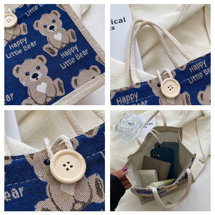 Túi Đựng Hộp Cơm Trưa Bằng Vải Lanh Họa Tiết Hoạt Hình Dễ Thương Phong Cách Hàn Quốc