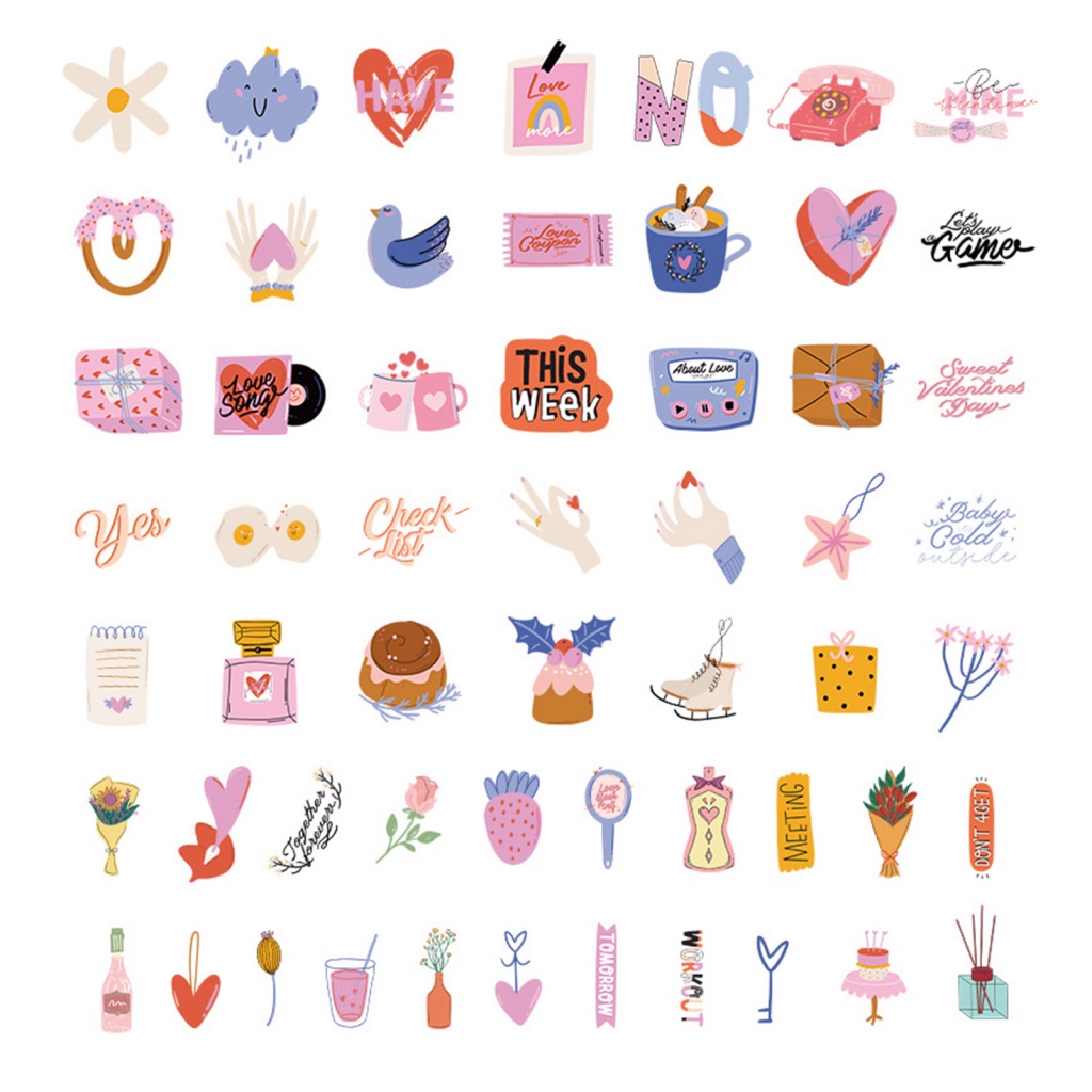 Bộ 100 Miếng Dán Chống Thấm Nước Họa Tiết Dễ Thương Dùng Trang Trí Sổ Tay / Hành Lý / Ngày valentine