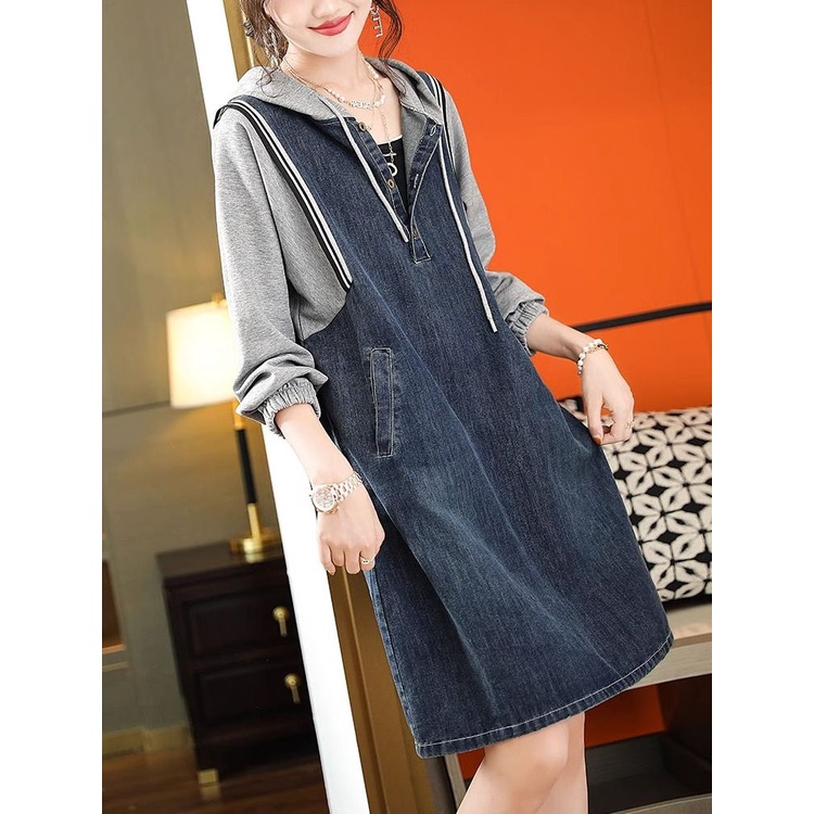 Đầm denim Dáng Rộng Có Mũ Trùm Thời Trang Mùa Thu 2023 Cho Nữ