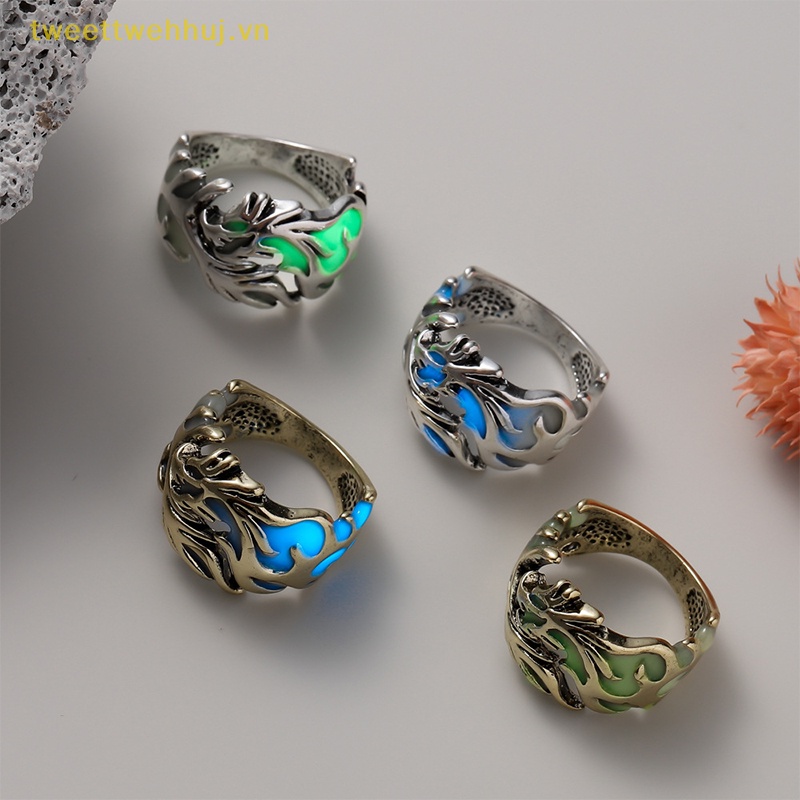 Tweehuj Nhẫn Dạ Quang Dạng Mở Hình Rồng Bay Có Thể Điều Chỉnh Trang Sức halloween Thời Trang Cho Nam vn