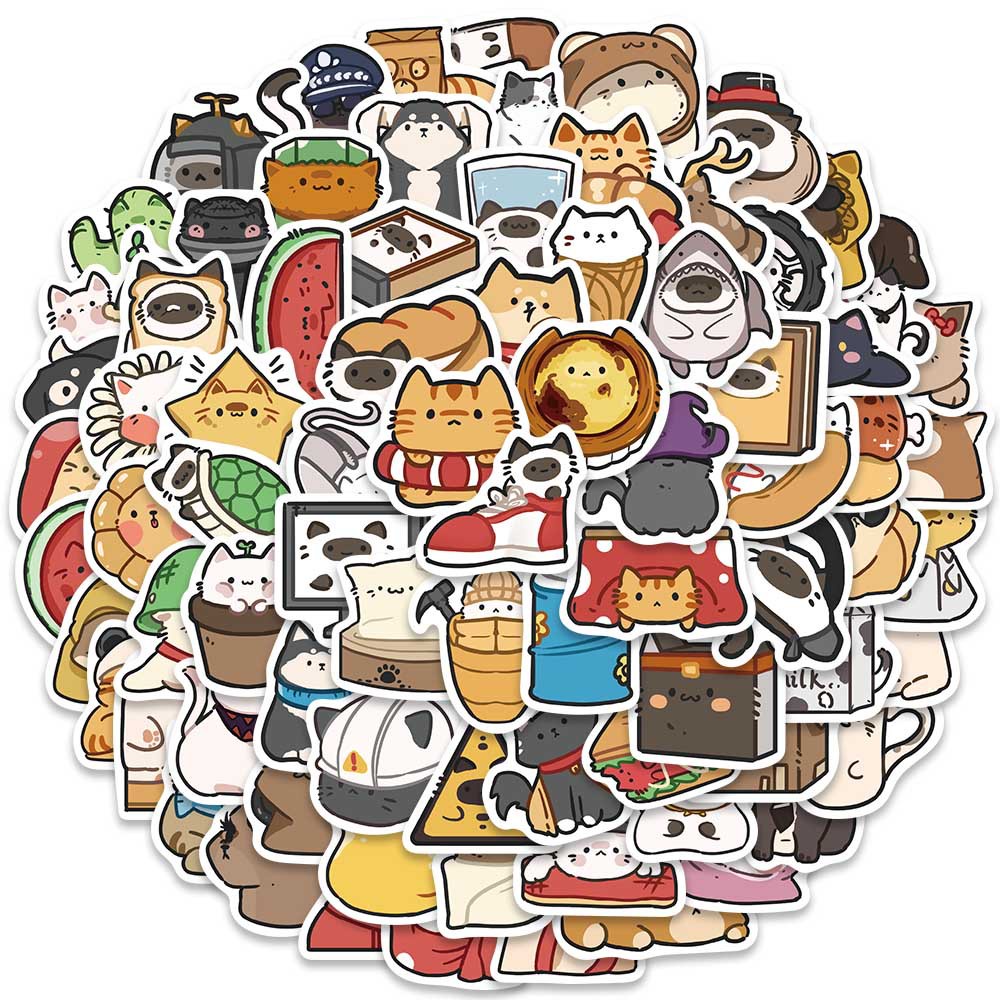 Bộ 80 Miếng Dán Trang Trí Mũ Bảo Hiểm / Bút Chì Chống Thấm Nước Họa Tiết Hoạt Hình Mèo Dễ Thương