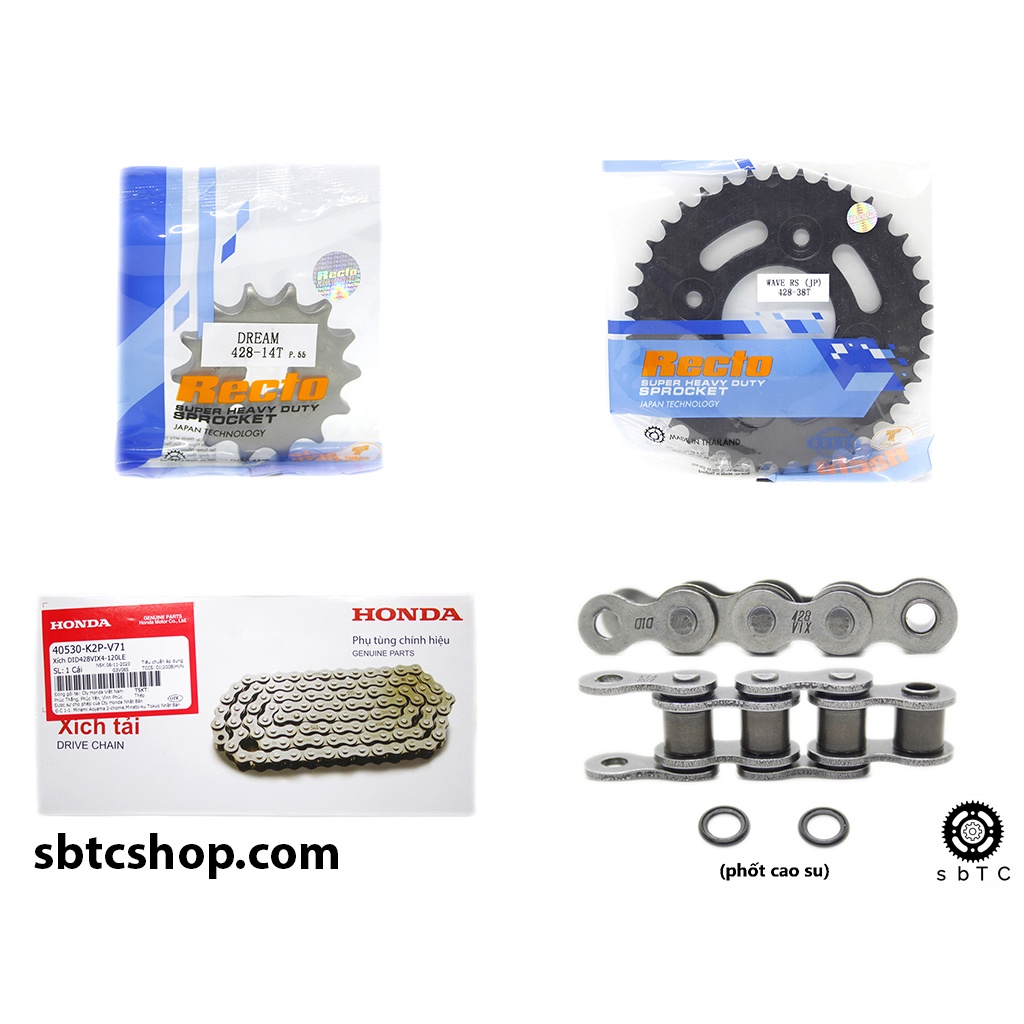 NSD Nhông dĩa Recto sên DID phốt cao su 428VIX4 Honda Wave S RS RSX Future X Fi Neo Blade chính hãng