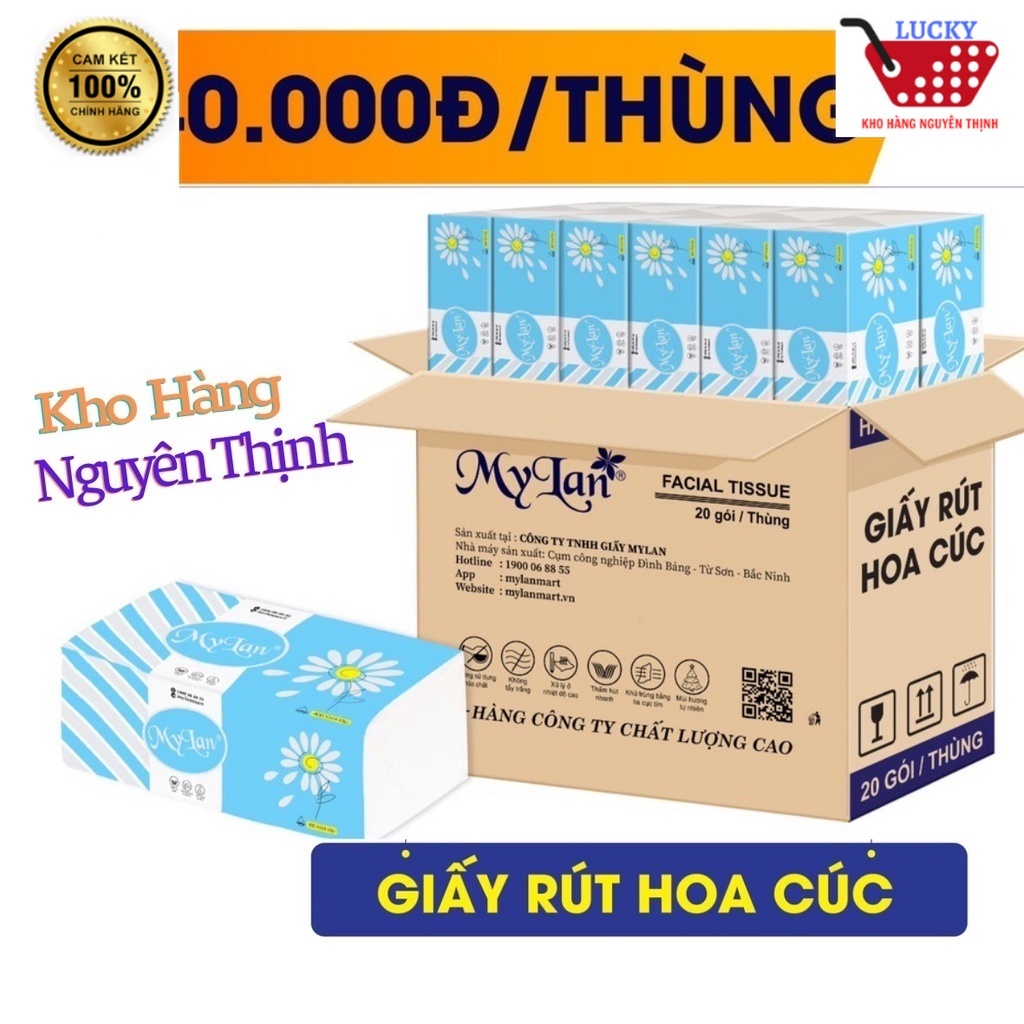 1 Thùng (20 gói) Khăn giấy ăn Hoa Cúc 4 Lớp Mylan (400 tờ/ gói ) dạng rút Tiết Kiệm,Siêu Dai,Siêu Mềm Mịn-Hàng xuất khẩu