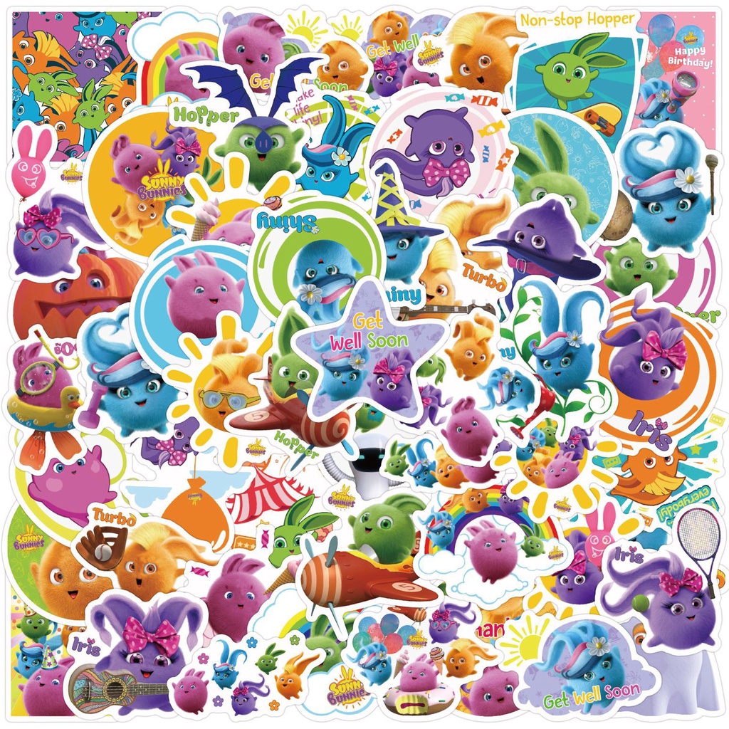 J· Hình Dán Chống Nước Sunny Bunnies Mũ Bảo Hiểm Máy Tính Xách Tay Hành Lý Dán Thiết Lập, 53 tờ