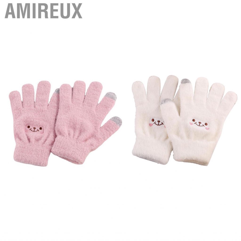 Amireux Winter Touch Screen Glove Smile Face Design Elastic Thermal Warm Knit for Women Girls
