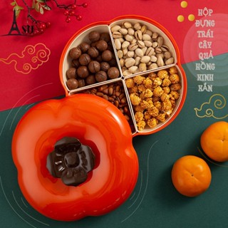 Hộp Mứt Tết 4 Ngăn Quả Hồng Yale77 Đựng Kẹo Trái Cây Khô Bánh Tết Có Nắp Đậy Trang Trí Quà tặng ý nghĩa