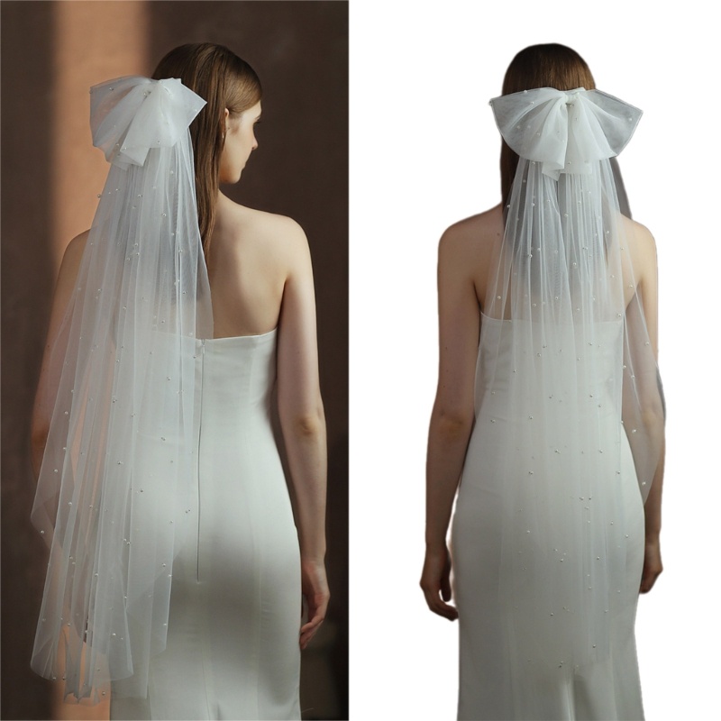 WIT Flower Girl Veil Pearls Hair Wedding Headpeice White Sheer Head Covering