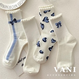 Tất Cổ Cao Họa Tiết Caro Nơ Xanh Trời - Vani Store - TAT00276