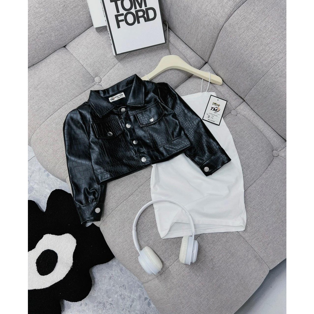 Áo da tặng kèm váy cá tính bé gái 9-30kg