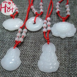 Vòng cổ mặt đá ngọc bích trắng hình phật may mắn