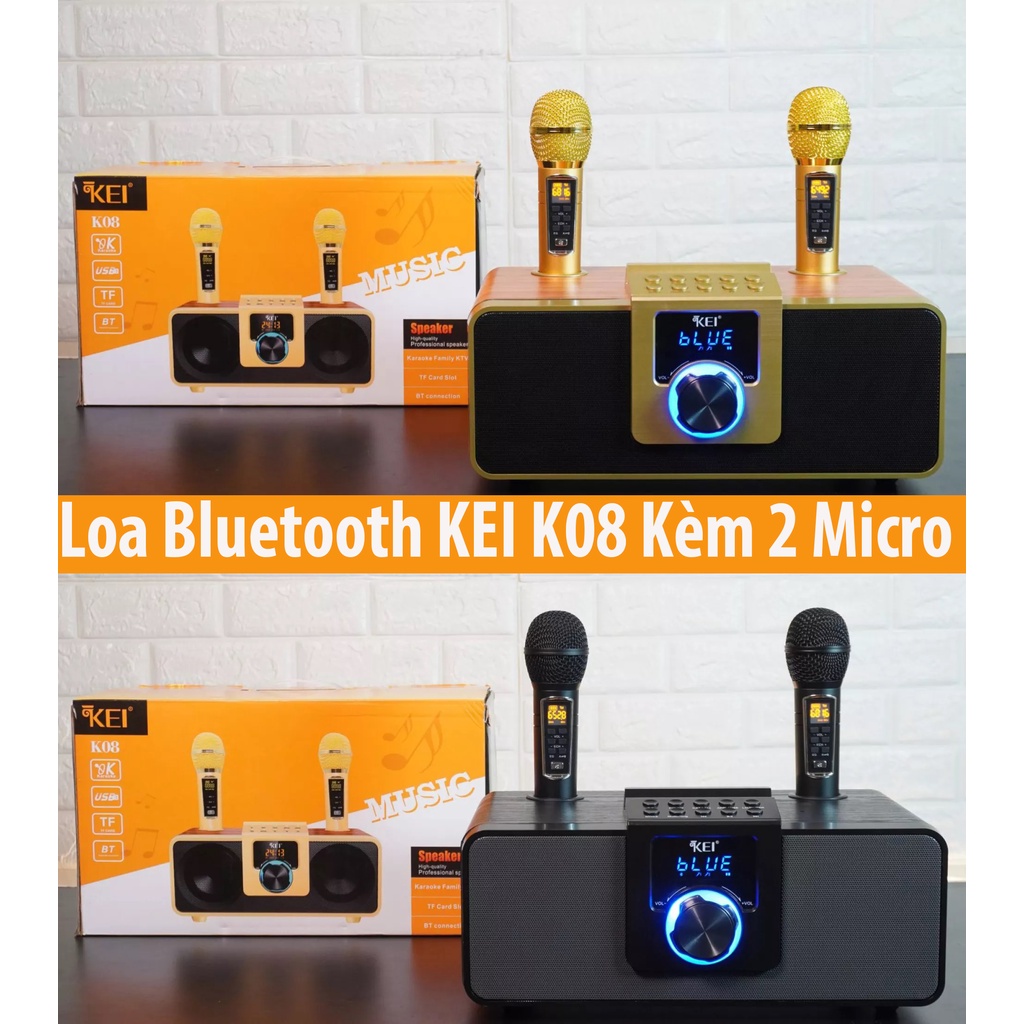 Loa Bluetooth KEI K08 Kèm 2 Micro, Loa Karaoke Mini Công Suất Lớn, kết nối không dây và có dây với mọi thiết  bị.