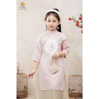 Áo dài đính ngọc LITIBABY hình trái tim, kèm chân váy cho bé từ 10kg - 30kg
