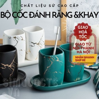 Bộ cốc đựng bàn chải đánh răng bằng sứ vân đá BS04
