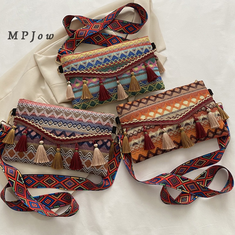 1 Túi Đeo Chéo Vải Canvas Phong Cách Dân Tộc