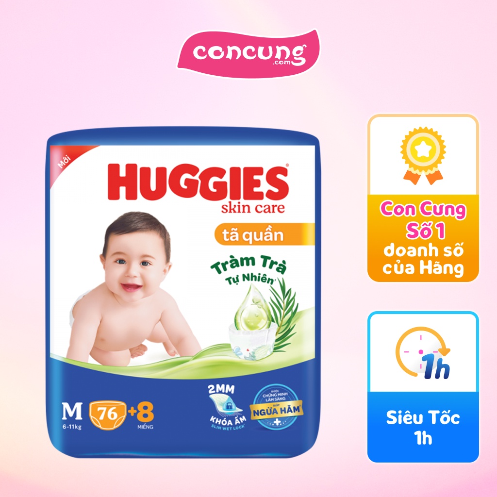 Tã quần Huggies Skincare gói cực đại M, 6-11kg, 76 miếng