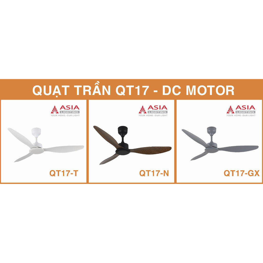 Quạt trần nhựa ABS 3 cánh cao cấp nhiều màu Asia Lighting QT17