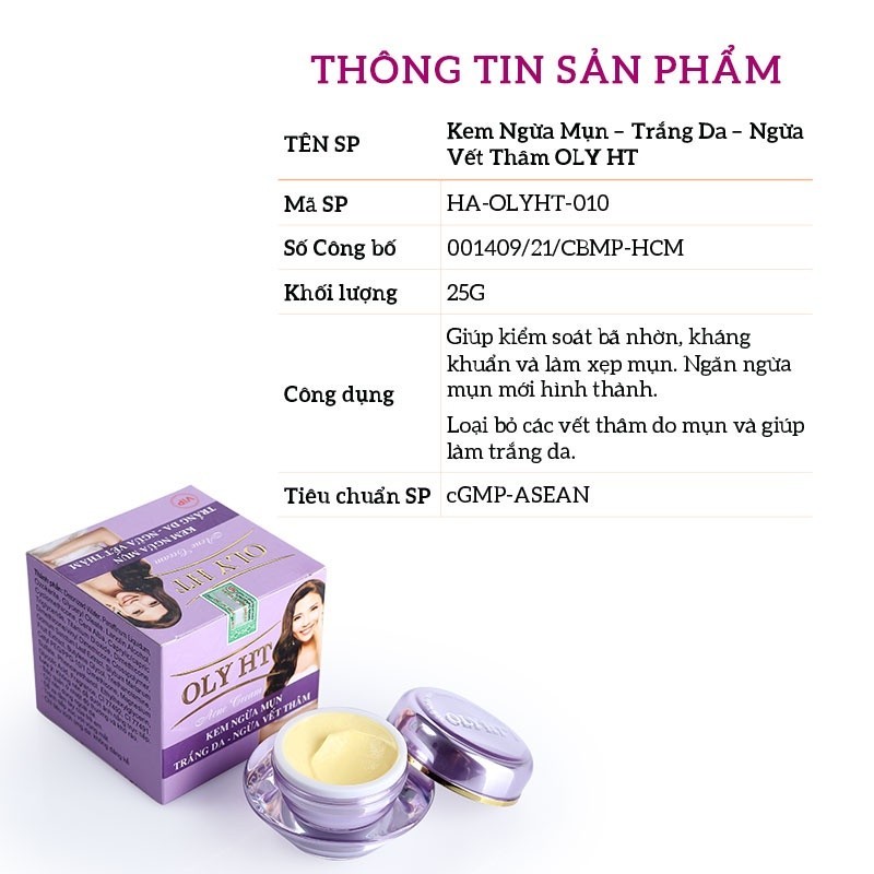 Kem ngừa mụn dưỡng sáng da OLY HT chính hãng Long Phụng Khang