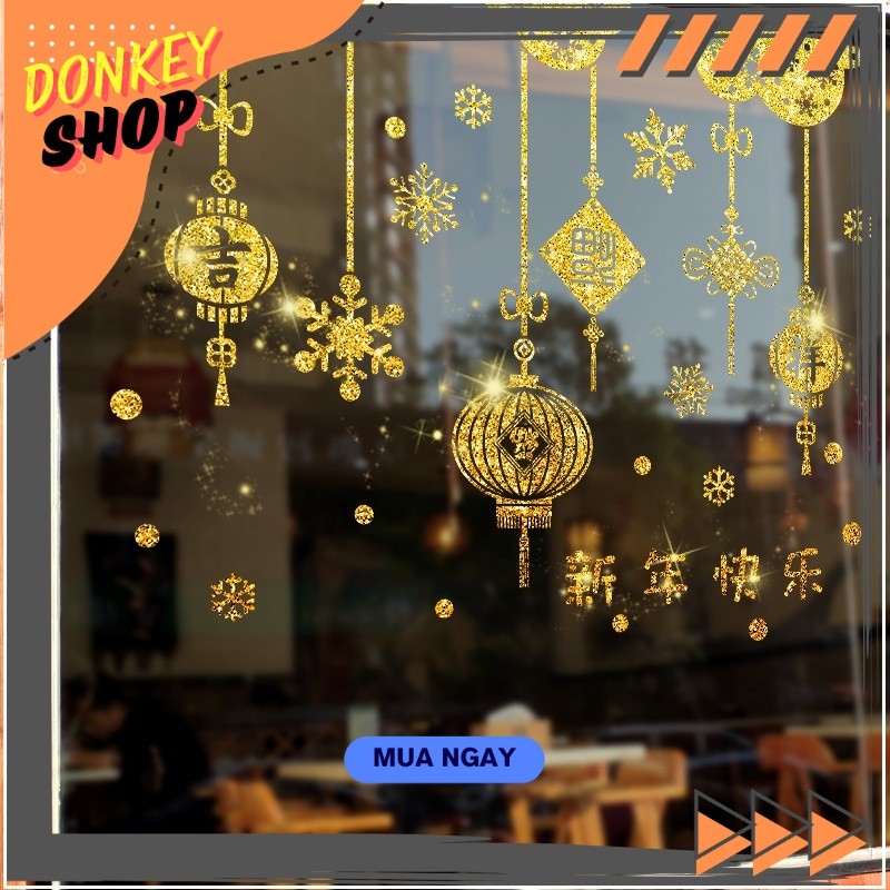 Tranh Decal Dán Kính Trang Trí Tết Nguyên Đán Mừng Năm Mới Happy New Year XL6609 DONKEY99