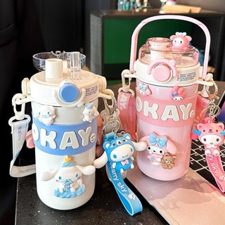 Cốc cách nhiệt cho bé gái chai nước bằng thép không gỉ 316 có ống hút cốc uống nước đôi đeo chéo mới