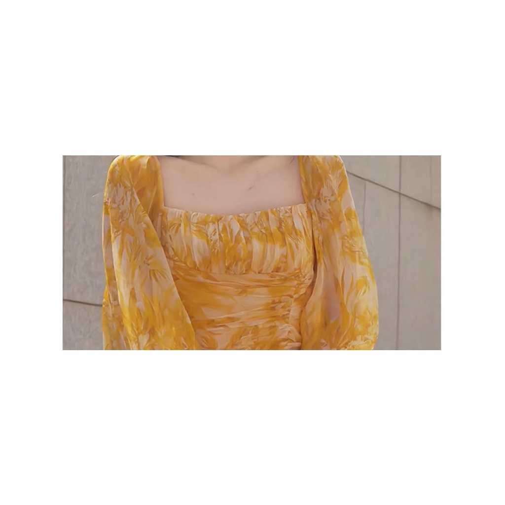 Đầm Dài In Họa Tiết Hoa Vàng Phong Cách Pháp Thời Trang Mùa Xuân Mới 2023