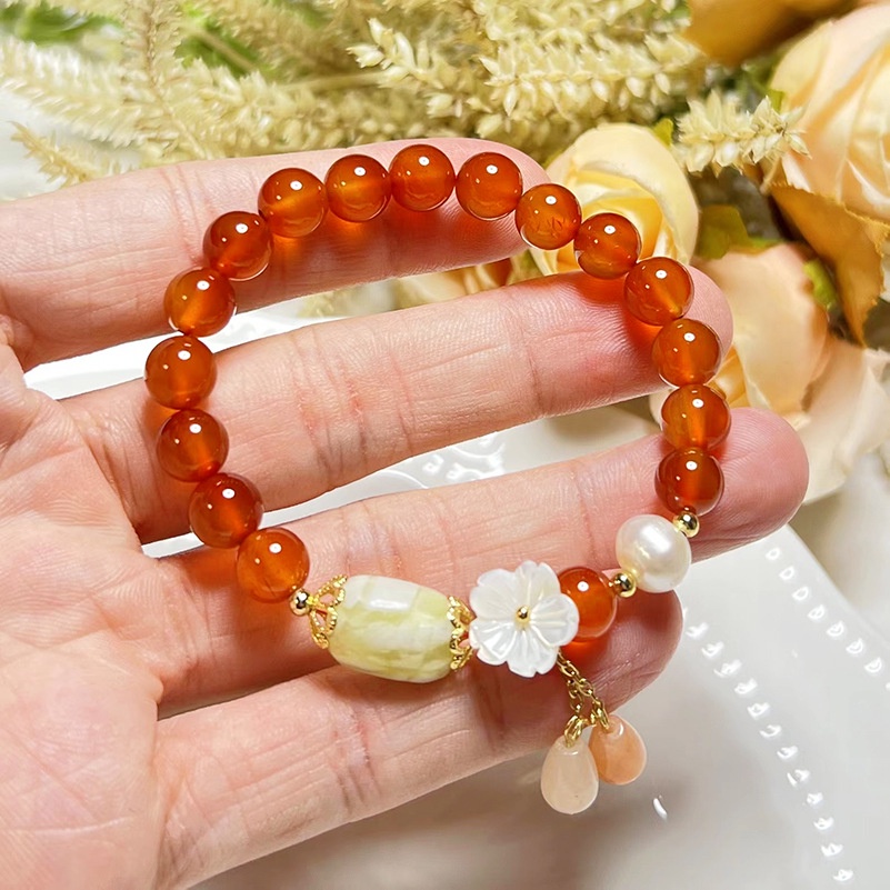 Mới Vòng Tay Mã Não Tự Nhiên Màu Cam Thời Trang