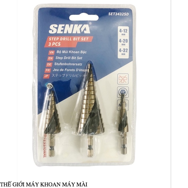 Bộ 3 mũi khoan tháp xoắn SENKA 4-12mm,4-20mm,4-32mm  cao cấp thế giới máy khoan mài