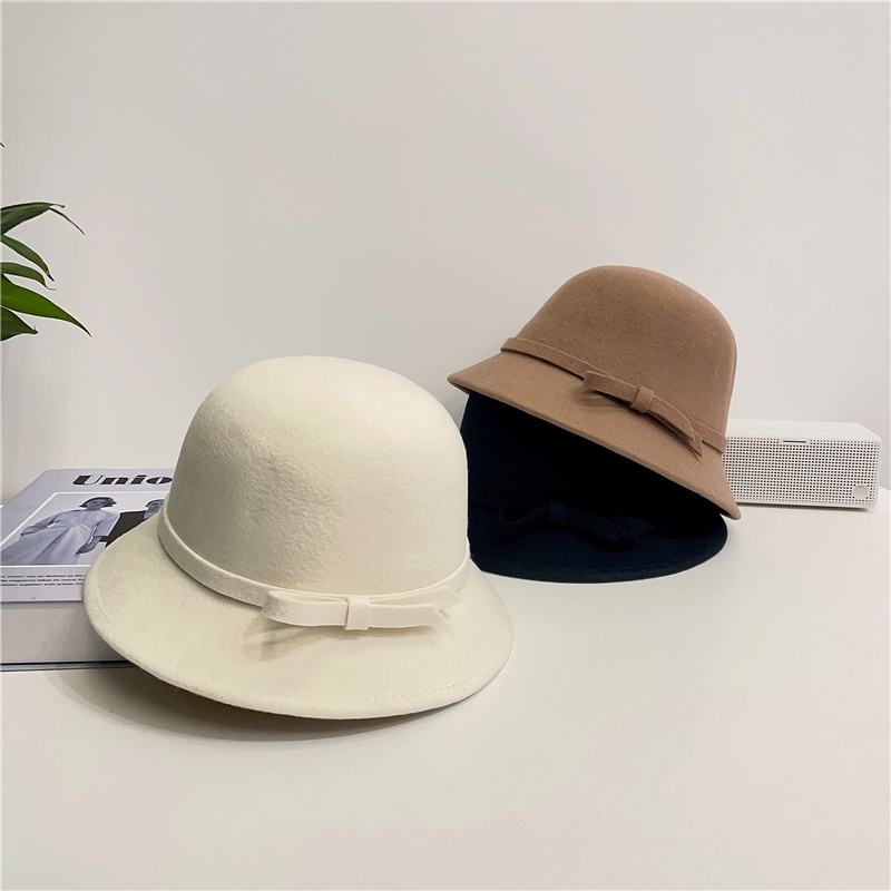 Mũ bucket Chất Liệu Len Cứng Thời Trang Thu Đông Phong Cách Pháp Thanh Lịch Cho Nữ