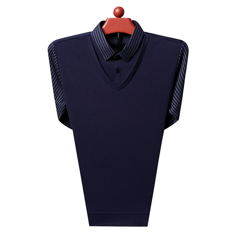 Áo polo Giả Hai Lớp Phong Cách Hàn Quốc Thời Trang Xuân Thu Cho Nam Trung Niên