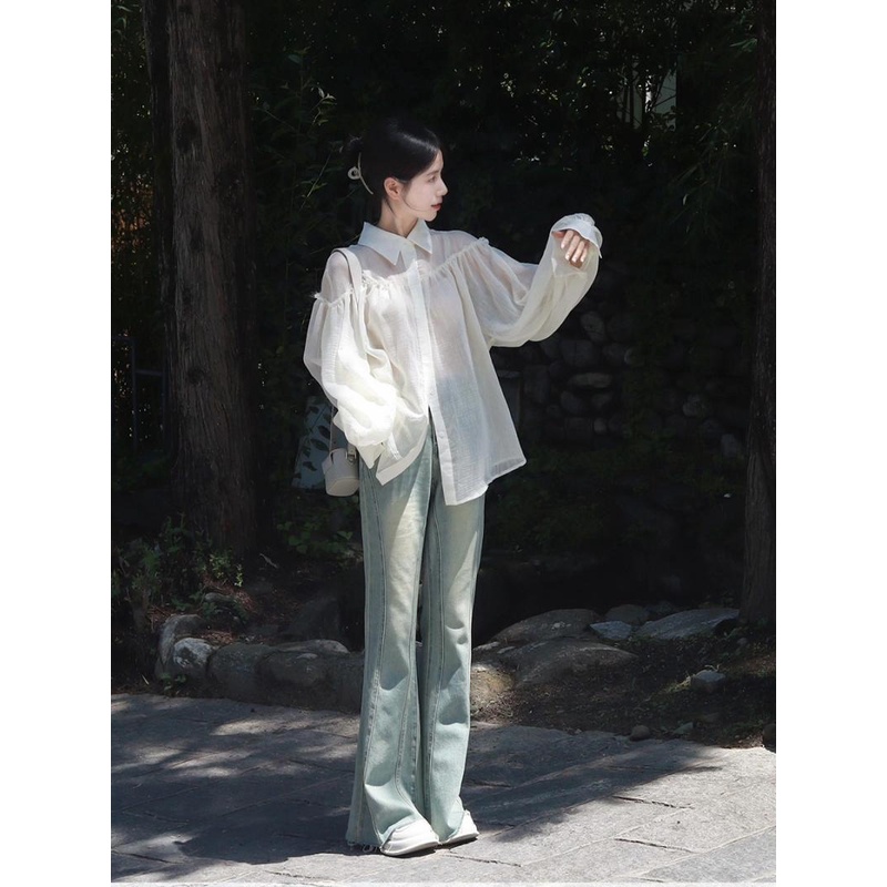 Bộ Áo Sơ Mi Dài Tay + Áo Khoác vest Xinh Xắn Dành Cho Nữ