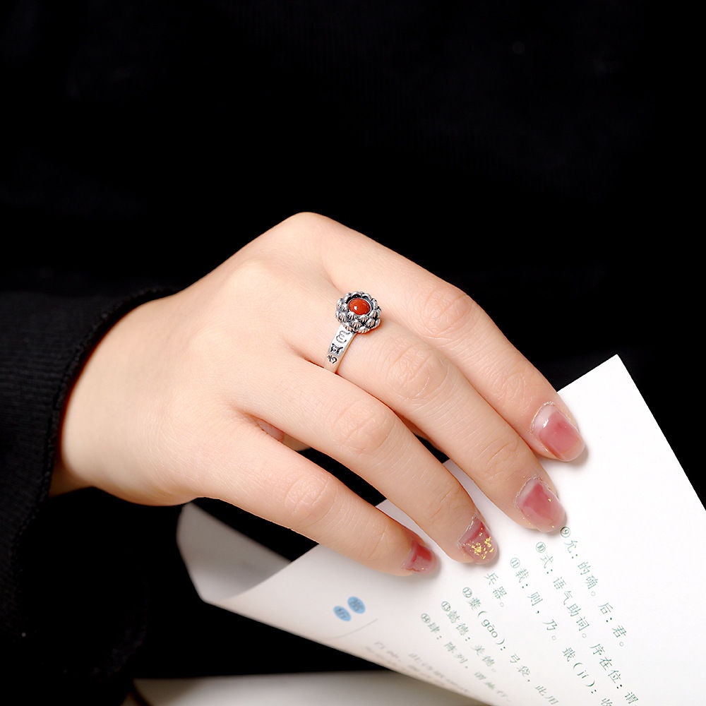 Nhẫn Mạ Bạc 925 Hình Hoa Sen Phong Cách retro Trung Hoa 9.4