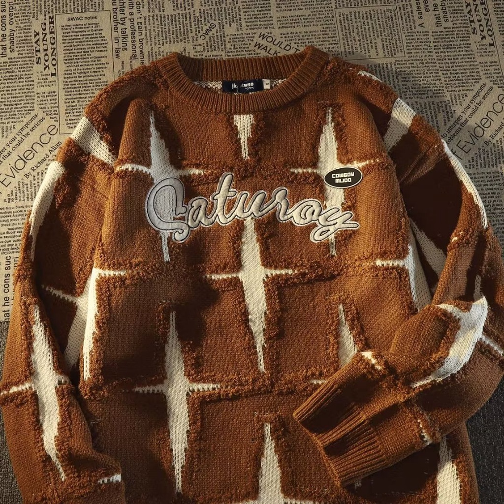 Áo sweater Dệt Kim Cổ Tròn Thêu Chữ Và Ngôi Sao Thời Trang Cho Nam Giới