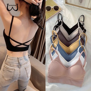 Zxyouping Áo Ngực Thể Thao Không Gọng Vải cotton Dây Chéo Lưng Chữ v Nâng Ngực Gợi Cảm Cho Nữ
