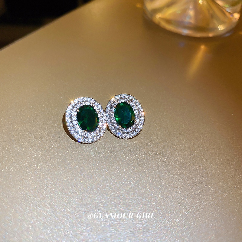 Khuyên Tai Hình oval Mạ Bạc Đính Đá zircon Cao Cấp Phong Cách Mới