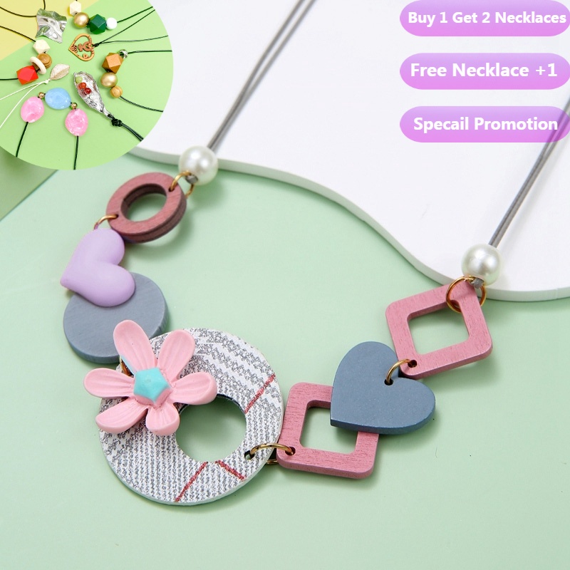 (Mua 1 Tặng 2 Chiếc) Vòng cổ Hạt Gỗ Mặt Hoa Trái Tim Dễ Thương