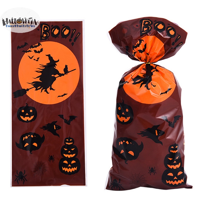 Tri Set 50 Túi Đựng Kẹo halloween 12.5 X 27.5cm Có Dây Ruy Băng Trang Trí halloween