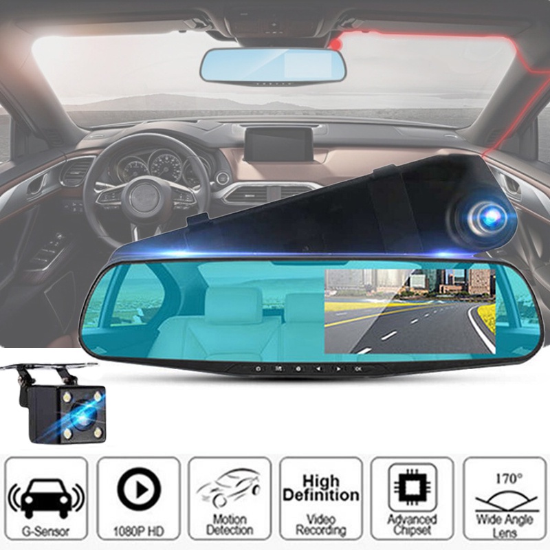 Gương Chiếu Hậu Hai Ống Kính 1080p dvr hd Góc 170 Độ Cho Mọi Model vhfr