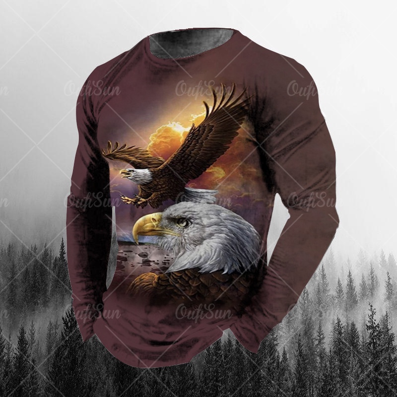 Áo Thun cotton Tay Ngắn Dáng Rộng In Hình Chim Đại Bàng 3d Thời Trang Mùa Hè 2022