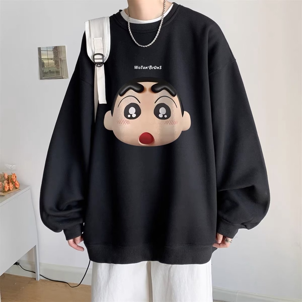 Áo sweater nam bigsize M-8XLÁo Sweater cotton Nhung Dày Tay Dài Cổ Tròn In Hoạt Hình Cậu Bé Bút Chì xiaoxin Nhật Bản Thời Trang Mùa Thu Cho Nam