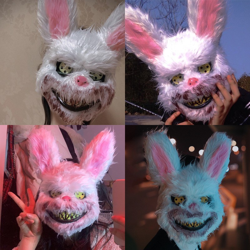 Mặt Nạ Nhựa Hình Thỏ Đẫm Máu Có Đèn led Hóa Trang halloween