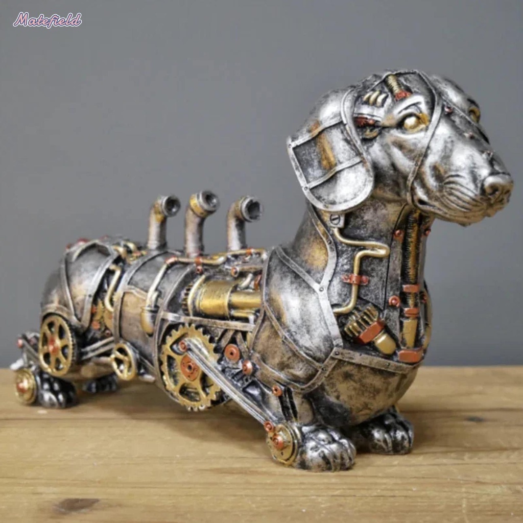 Tượng Trang Trí Nghệ Thuật Hình Chú Chó punk Cơ Khí Bằng Nhựa resin