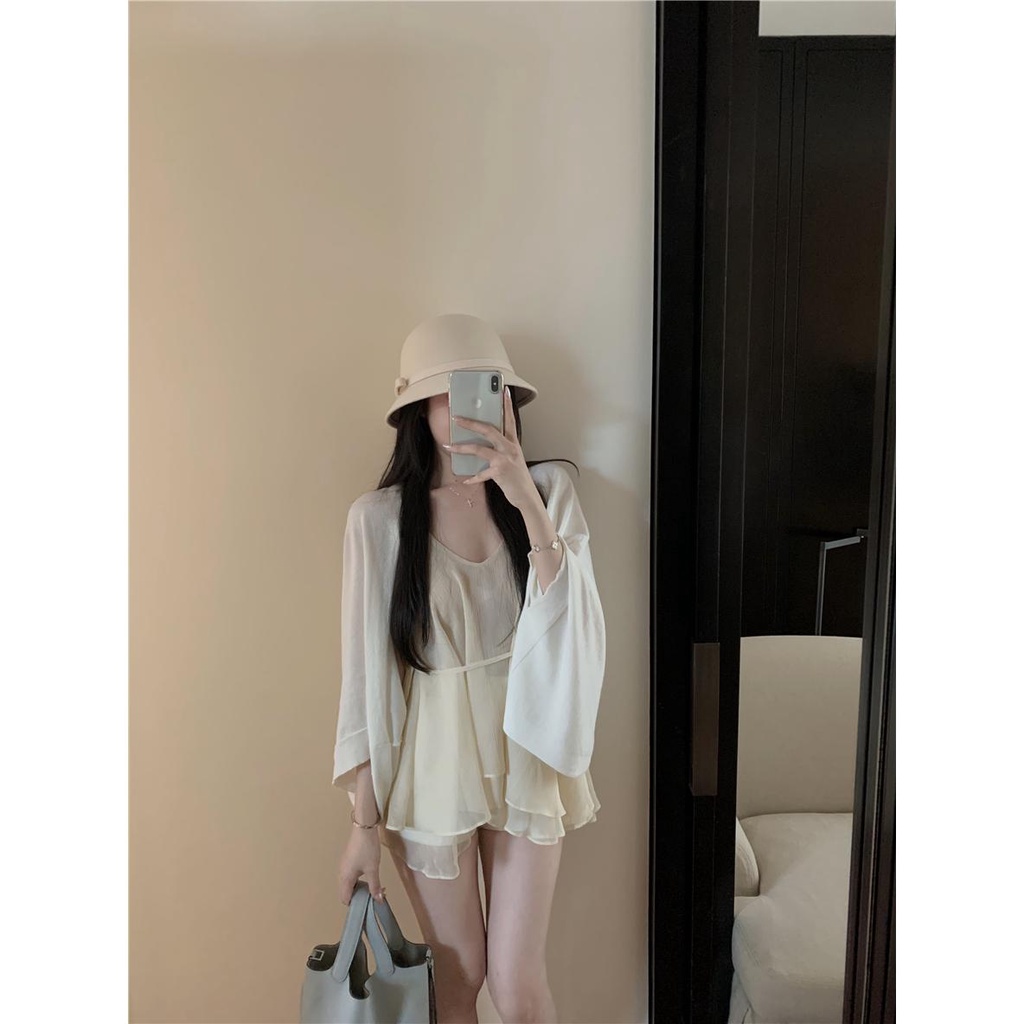 Bộ Áo Cổ Chữ v + Chân Váy Lưng Cao Thời Trang Đáng Yêu Cho Nữ