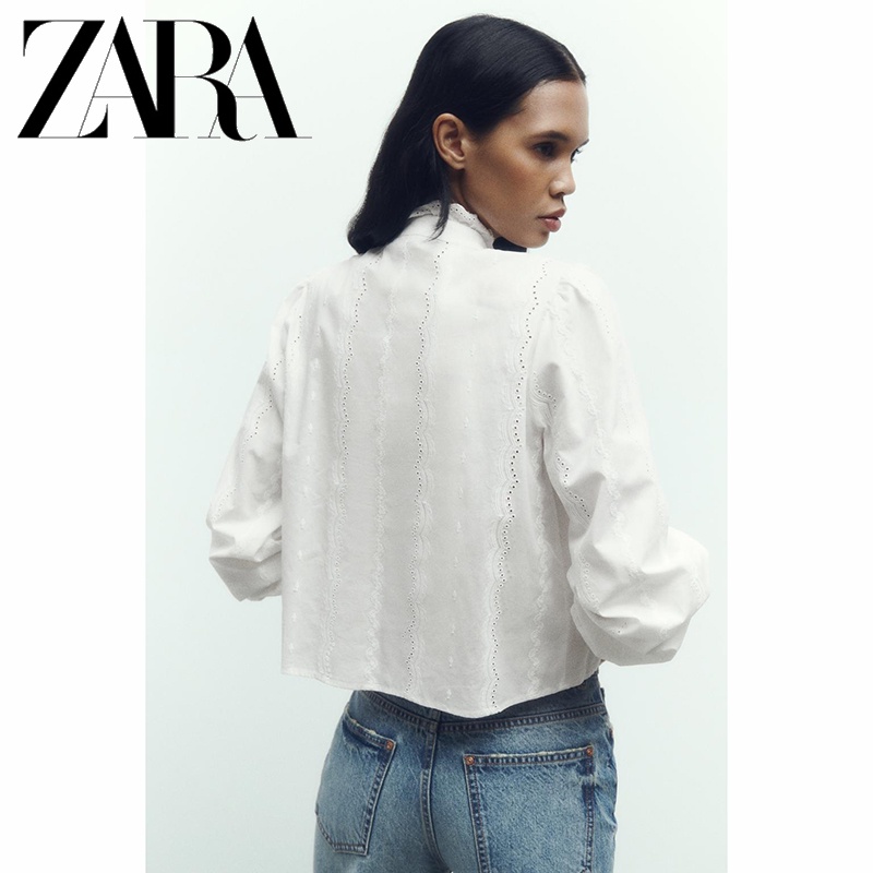 Zara Áo Sơ Mi Trắng Thêu Họa Tiết Thời Trang Mùa Thu Cho Nữ